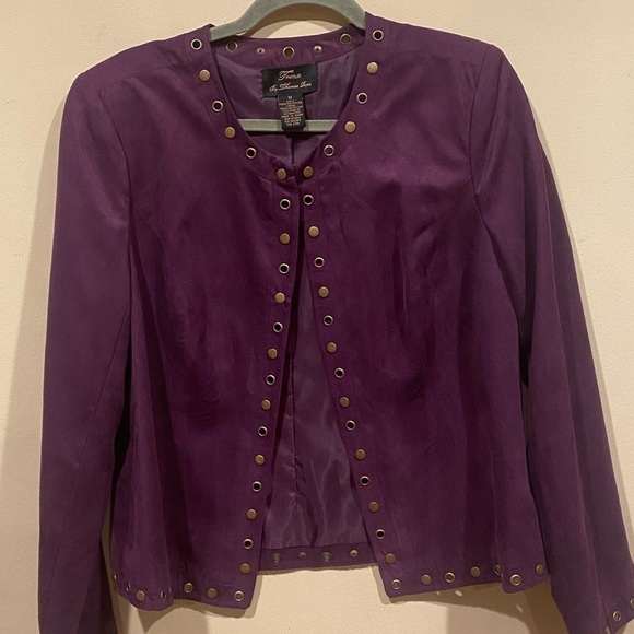 Trenz Purple Faux Suede Studded Open Front Jacket Size Medium - Picture 8 of 10